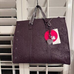 Betsey Johnson Xomattie Skull Tote Bag and Charm NWT Plum